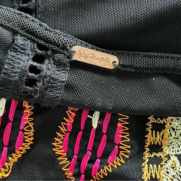 Free People Black Linen Embroidered Long Sleeve Shirt Size Small Ruffle Sleeves - Picture 7 of 11